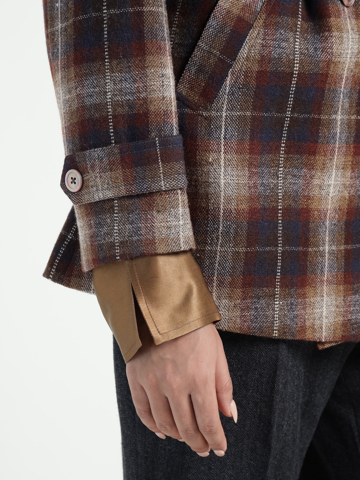 Cropped Trench Coat Ladakh Wool Brown Tartan