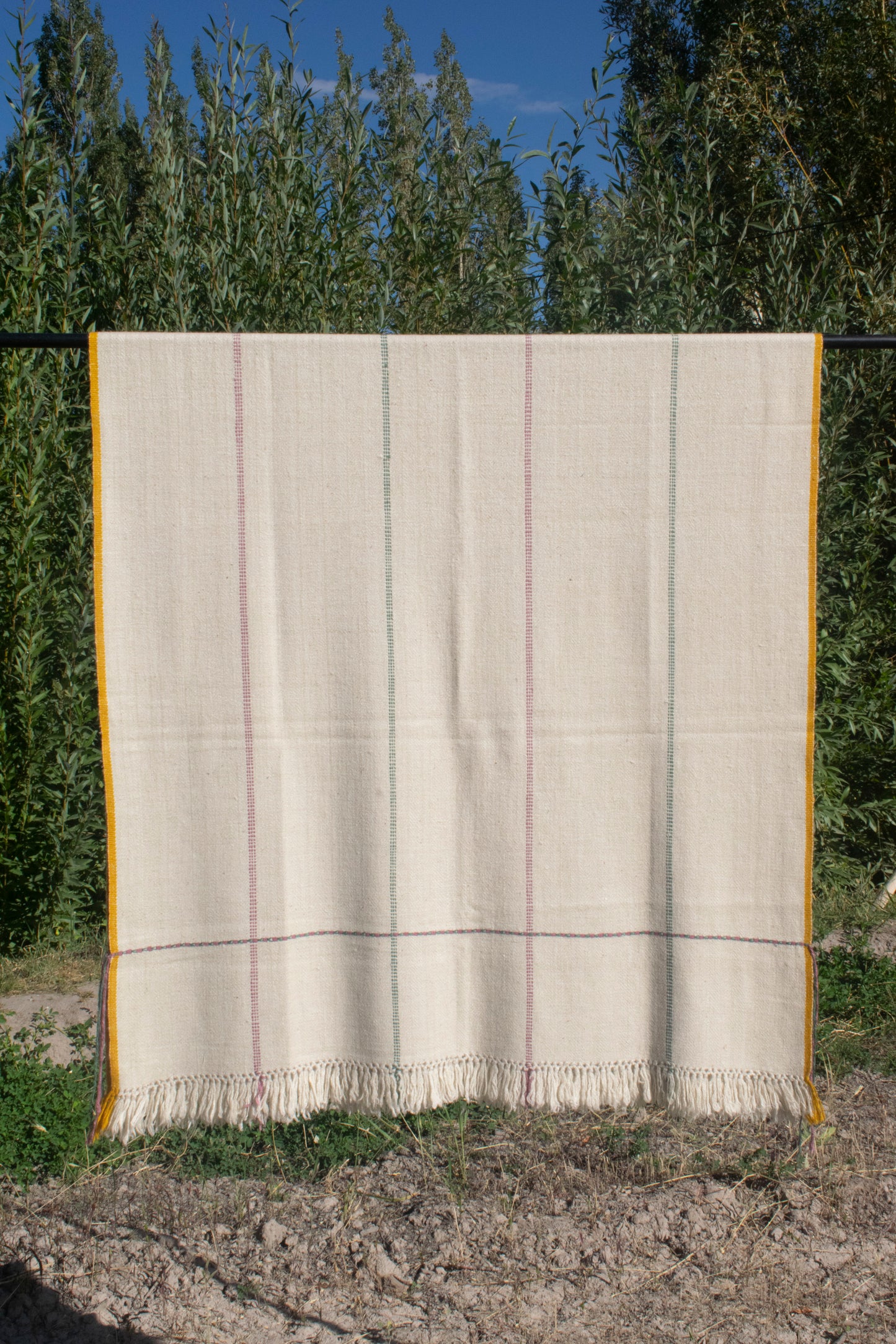 White Cashmere Shawl (Warp Rib Stripes)