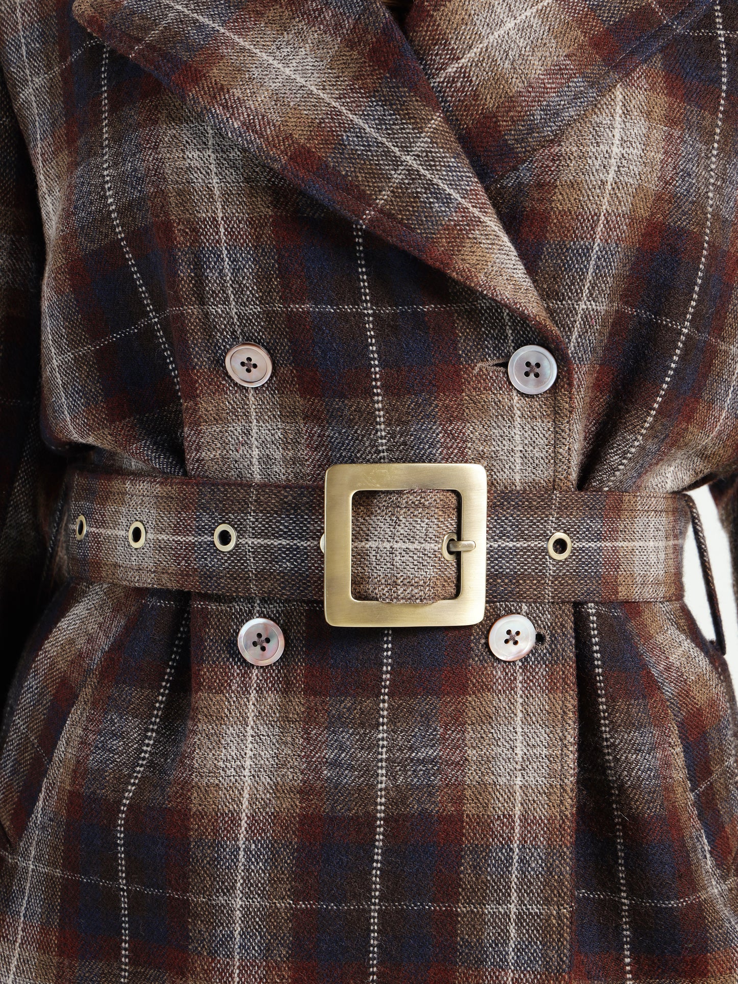 Cropped Trench Coat Ladakh Wool Brown Tartan
