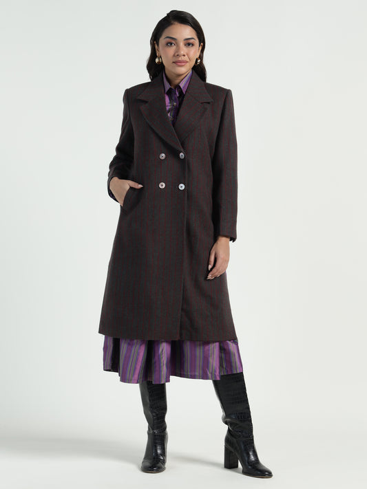 Ladakh Wool Long Coat Striped