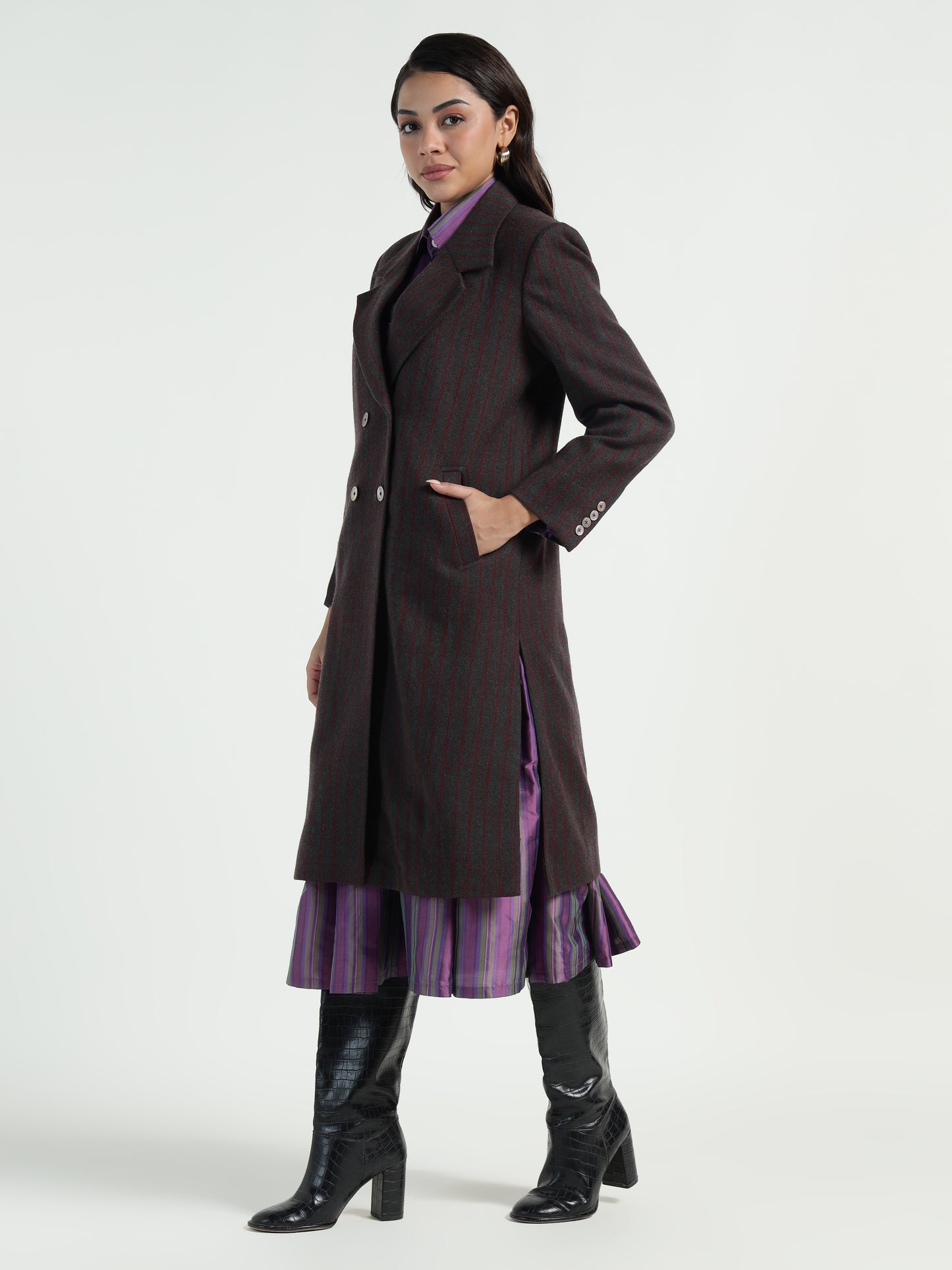 Ladakh Wool Long Coat Striped