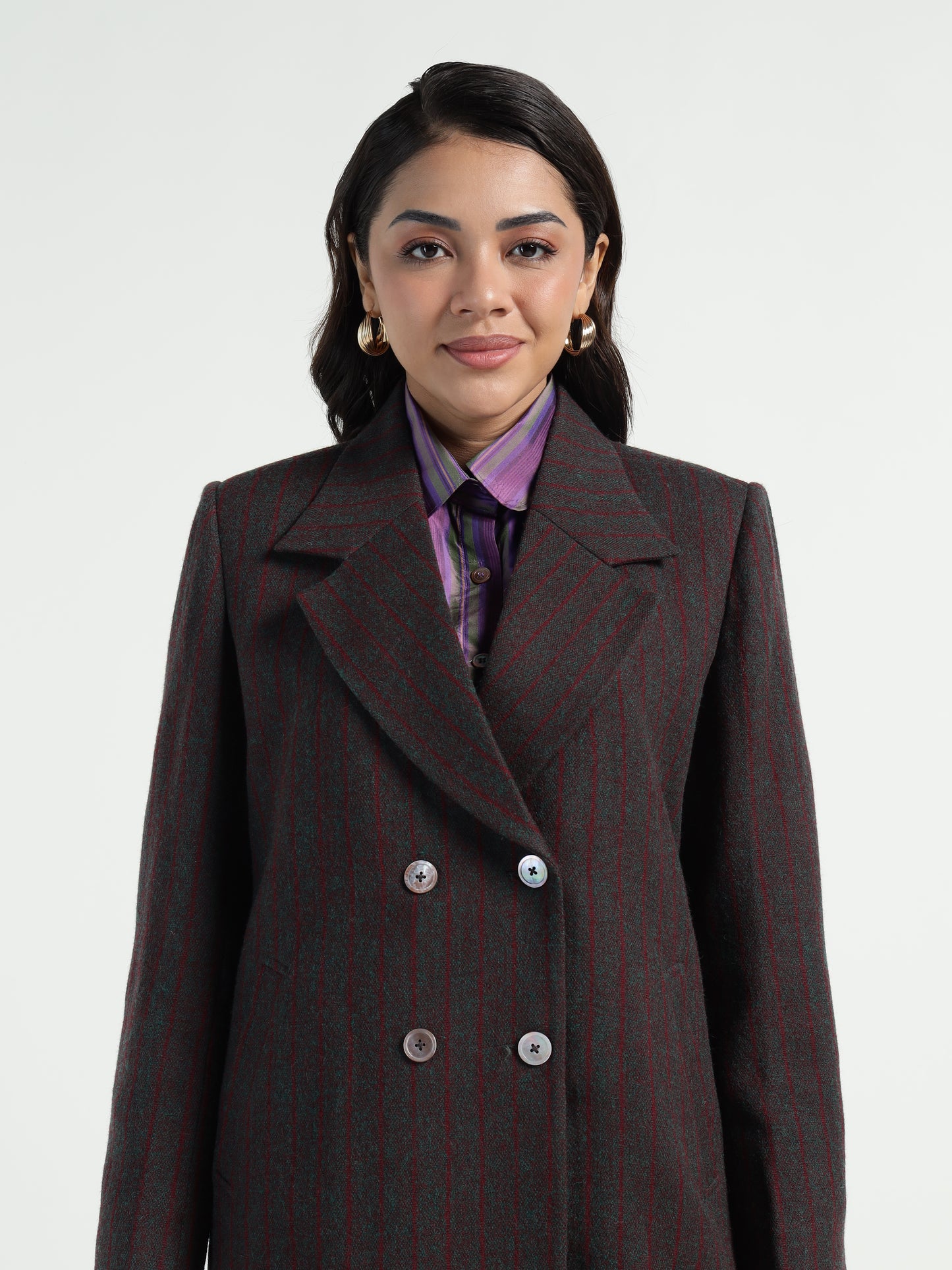Ladakh Wool Long Coat Striped