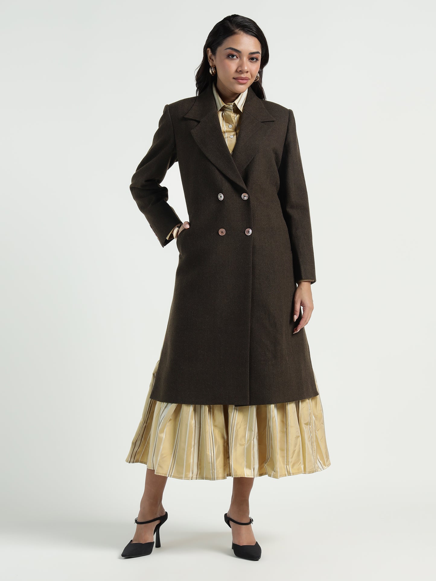 Ladakh Wool Long Coat Olive Green