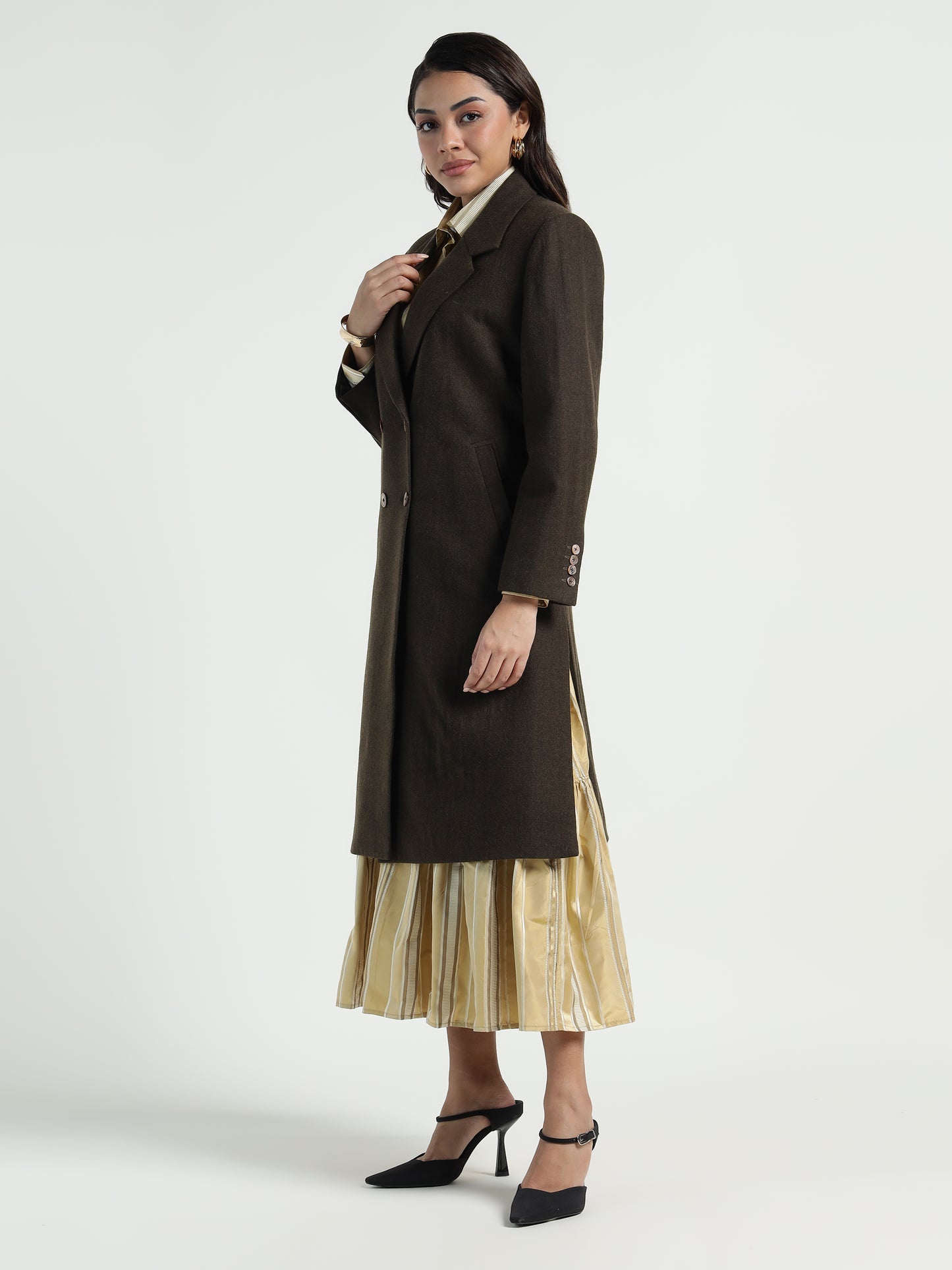 Ladakh Wool Long Coat Olive Green